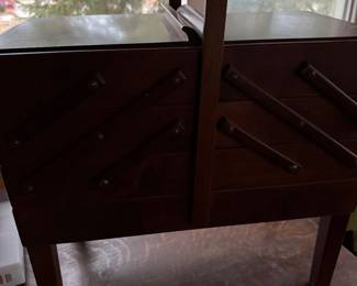 Vintage wooden fold out sewing cabinet