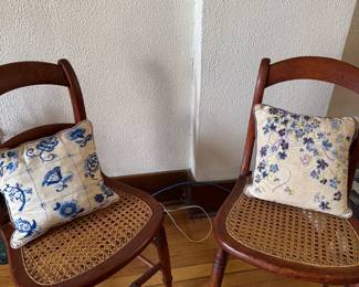 pair of caned seat walnut chairs