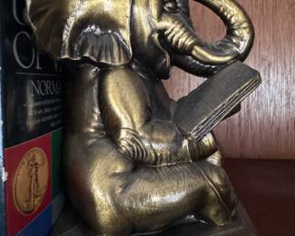 Pair of elephant reading bookends