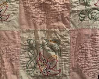 antique embroidered quilted quilt