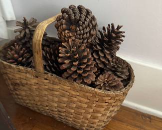 ANTIQUE BASKET WITH PINECONES