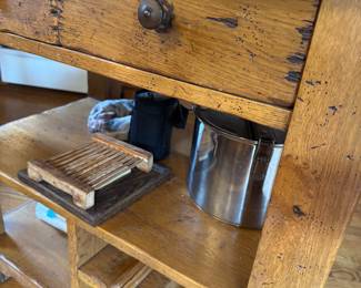 front of the very old and unique kitchen work station