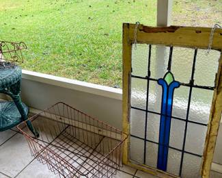 French Basket and Antique Stained Glass Window