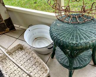Nice Large Basket and Large Enamel Container 