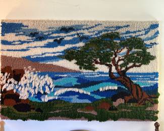 Vintage woven waves and tree.