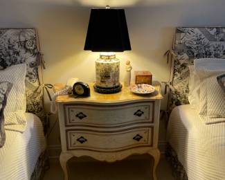 French two-drawer chest with ribbon stencils. $250