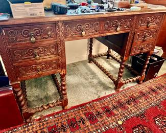 Heavily Carved Antique Desk with Barly Twist Legs