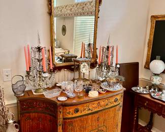 1930’s Wm. A. French Co. Cabinet
Hand Painted Decorations
Stunning  Wall Mirror 