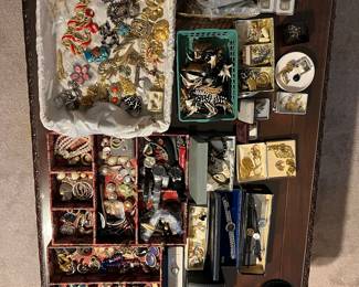 Earrings, watches, and brooches