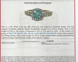 Blue diamond and gold ring.