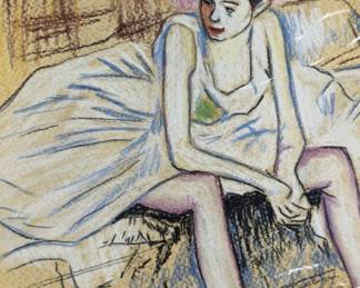 Sitting Dancer, mixed media vintage art 