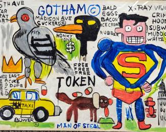 Basquait Mixed Media on Vintage Paper and framed