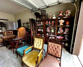 Misc Antique Chairs, Tables, Cookie Jars, Child's Rockers