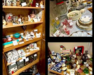Misc. Kitchen, smalls and many other not shown Houseware items, Oil Lamps, antique toys, Coca Cola memorabalia 