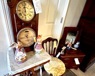 Ithaca Clock, Marble Top End Table, Small Chair and Childs Dresser w/ Mirror