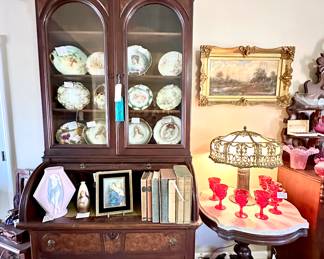 Stunning Victorian Secretary with Drawer - This piece is a favorite. Marble turtle top table, collection of porcelain portrait plates such as Josephine Napoleon 