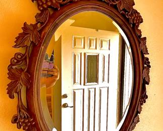 Antique Hand-carved one-piece wood frame with beveled mirror