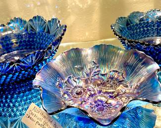 Northwood Carnival Bowl, Antique Blue Glass Set of Bowls