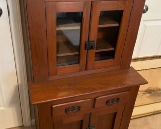 Child's Antique Stepback Cupboard with Glass Cabinet Doors