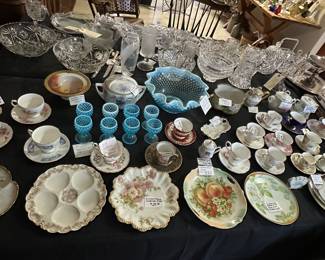 Misc. Fenton, Hand-Painted Porcelain, Oyster Plates and large collection of Porcelain Tea Cups and Saucers