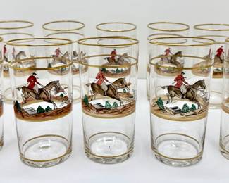 New Set 10 Tumbler Glasses With Fox Hunt Horseman & Gold Details, Never Used
Lot #: 86