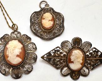 2 Cameo Pendants & 1 Cameo Brooch, 2 Marked 900 Gold
Lot #: 36