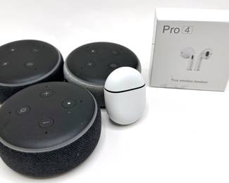 Pro 4 Wireless Headphones In Original Box,Google Pixel Buds & 3 Amazon Echo Dots
Lot #: 126