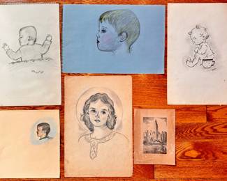 5 Vintage Original Portrait Drawings & 1 Etching
Lot #: 146