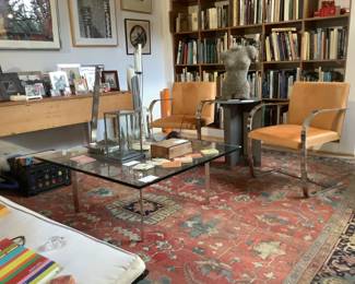 Arc Side Table by Wendelbo, Flat Bar Leather Chairs