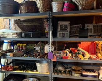 Baskets, Heaters, Yard supplies, Painting supplies, extension cords, Vintage wash tubs