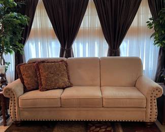Tan Sofa with Nailhead Detailing 