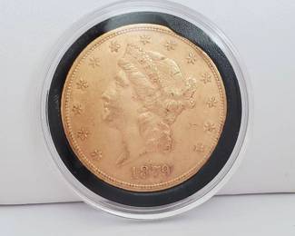 1879 $20 Liberty Gold Double Eagle Coin, Extra Fine Condition
