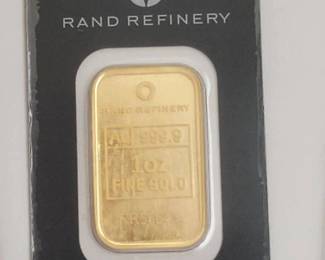New Condition 1 Ounce 999.9 Pure Gold Rand Refinery Bar Sealed in Assay Card