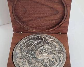 10 oz Silver Dragon vs. Viking Ultra High Relief Coin MPM New in Wooden Box