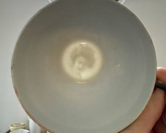 Vintage deep navy and gold lithophane Japanese tea set. 