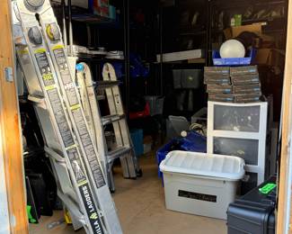 Heavy duty ladders, all kinds of tech cords, monitors, equipment hard cases, tripods