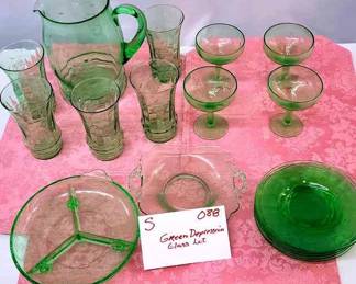 GREEN DEPRESSION GLASS LOT