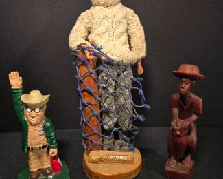 Arann Lion Irish Fisherman, Spag Bobblehead , Hand Carved Wood Man 