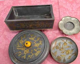 CHINESE PEWTER SERVING SET.