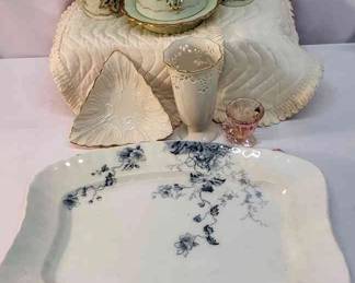 CUSTARD GLASS, LENOX, BLUE FLOW PLATTER