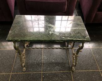 Antique iron base marble top small side table $150
