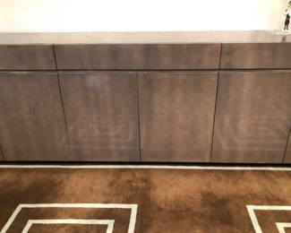 Custom made Gomillion Furniture Co., Cleveland long lacquered sideboard 120" long x 20" deep x 36" tall $1,000. Some small nicks here & there and minor surface abrasions.