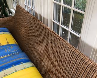 Fine quality wicker sofa with high-end fabric, in very good condition 77" L x 31" H x 36" deep, $600