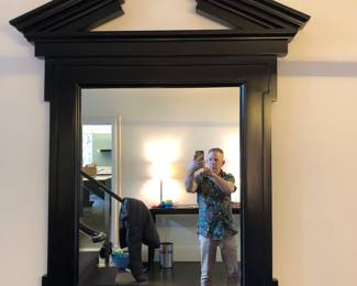 Large commanding Donghia broken pediment mirror 62" tall x 41 3/4" wide $750