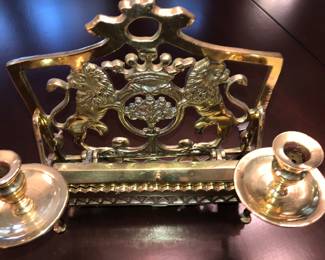 Antique brass Hanukkah lamp, Poland 18th c., 11” w x 10” h x 5” d
$1,500