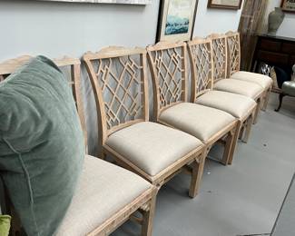 6 Theodore Alexander dining chairs-chippendale style, light oak finish