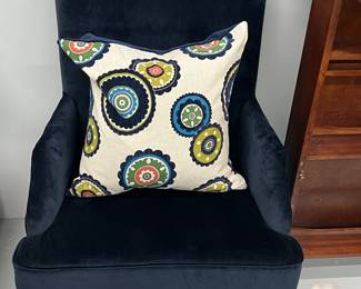 Pair of blue upholstered arm chairs