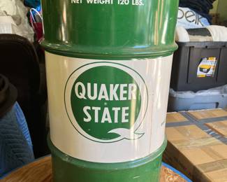 vintage Quaker State metal drum