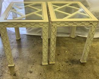 Pair of cream Henredon Chippendale end tables