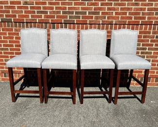 Set of 4 gray upholstered counter stools